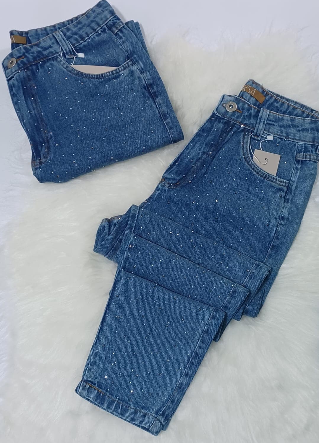 Calça Jeans Mom Strass